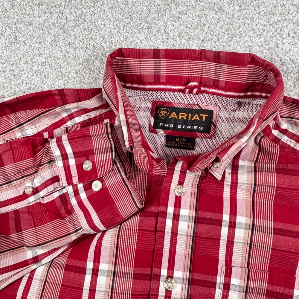 Ariat Button Down Shirt Mens Medium Red Plaid Pro Series Long Sleeve Western